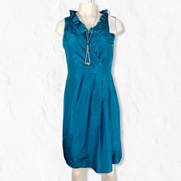 NWT Teal Silk Taffeta J. Crew Blakely Dress Sz 6 - Picture 1 of 8
